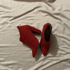 Red Suede High Heeled Ankle Boots - Size 8 - Maker's